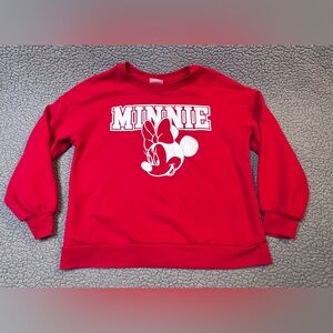 Disney Minnie Mouse Crew Neck Sweatshirt Kids Size XL Red And White Long Sleeve